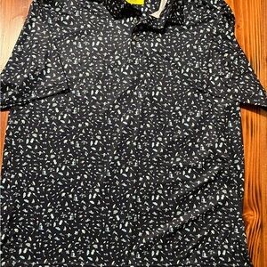 Nicklaus EcoChoice Golf Polo Shirt – Navy Blue Tropical Print – Men’s Size Large